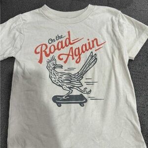 Kids Graphic Tee with Roadrunner Design - Cream and Red